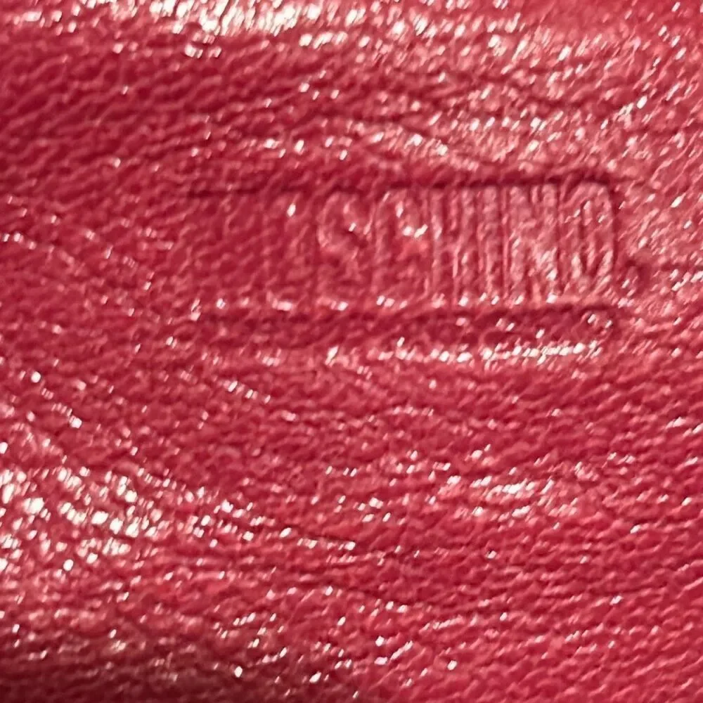 Moschino Top Handle Travel Tote Bag Deep Pinkish Red Leather Gold Hardware